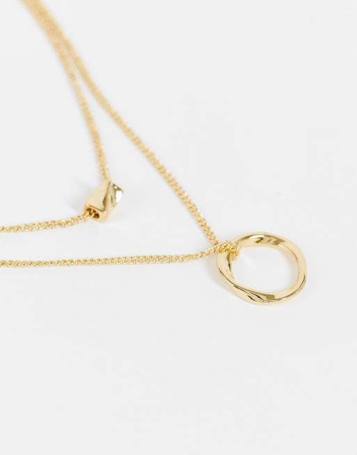 ASOS DESIGN multirow necklace with twisted bead and hoop design in gold tone, 2 of 4