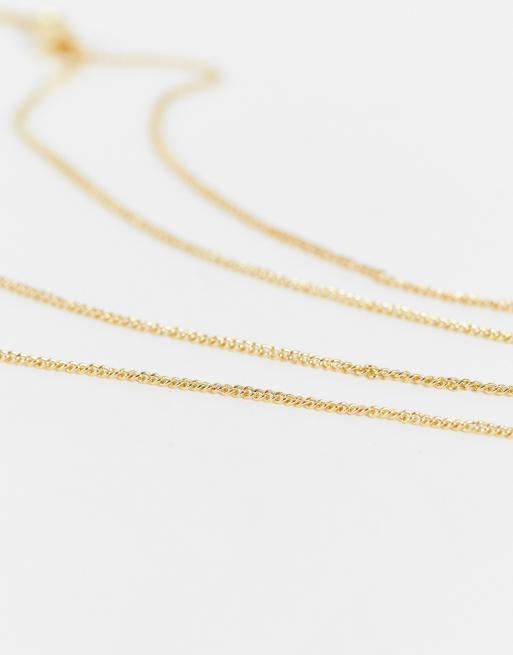 ASOS DESIGN multirow necklace with twisted bead and hoop design in gold tone, 3 of 4
