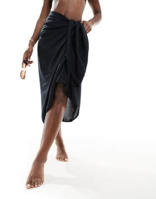 Shop Asos Design Multiway Beach Maxi Sarong In Black