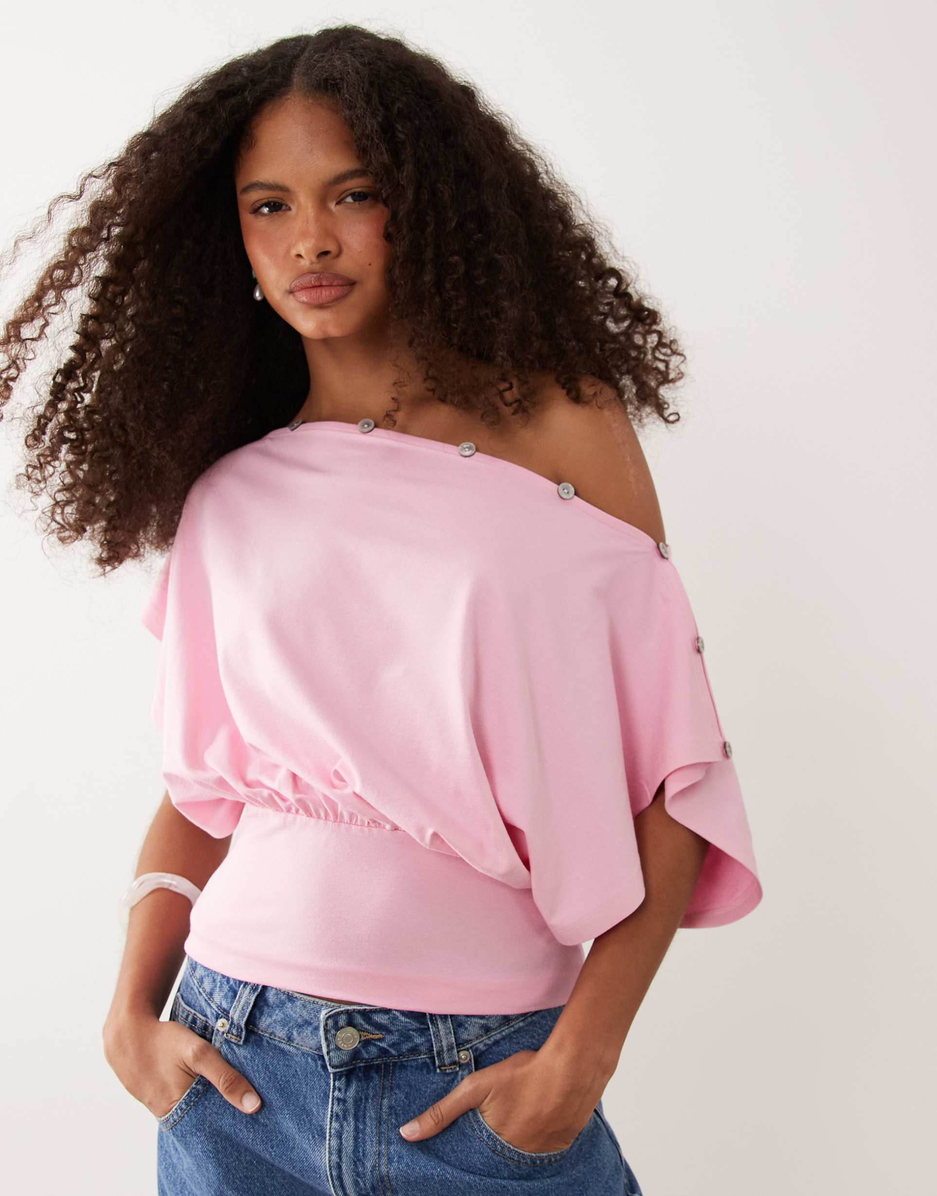 asos design multiway button top in pastel pink