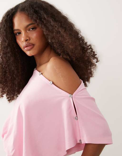 ASOS DESIGN multiway button top in pastel pink, 3 of 4