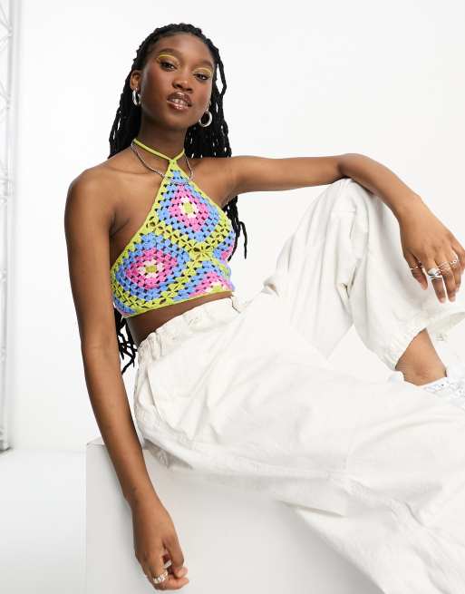 ASOS DESIGN multiway crochet scarf top in multi pattern