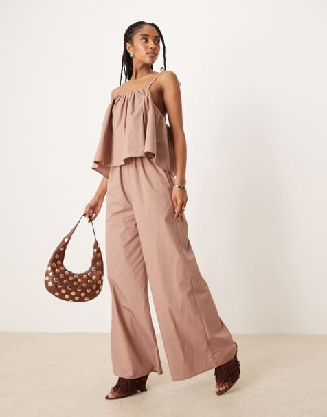 ASOS DESIGN multiway double layer wide leg jumpsuit in taupe - view 1