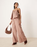 [ASOS DESIGN] ASOS DESIGN multiway double layer wide leg jumpsuit in taupe-Brown 18 Taupe