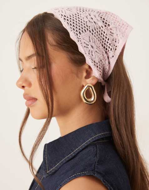 ASOS DESIGN – Multiway-Kopftuch mit Häkelmuster in Rosa - view 1