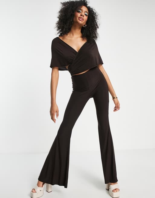 ASOS DESIGN multiway slinky jumpsuit in chocolate