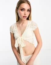 Labelrail X Lara Adkins Lace Overlay Bandeau Top In Orange Vintage