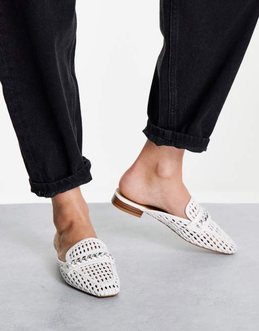 Woven white hot sale mules