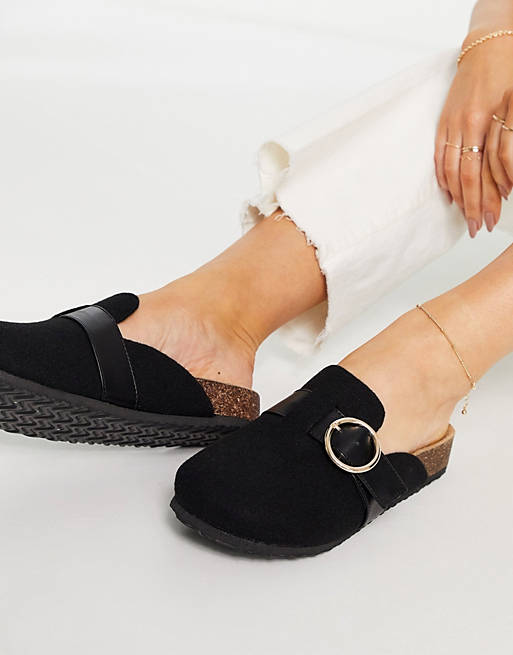 ASOS DESIGN Musa footbed closed toe flat shoes in black