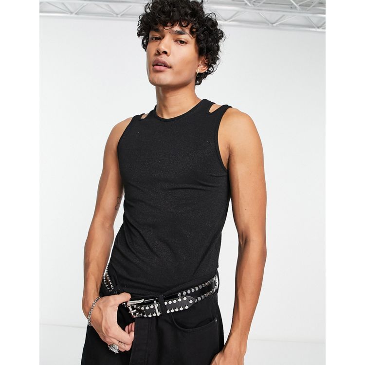ASOS DESIGN muscle bodysuit in black glitter mesh