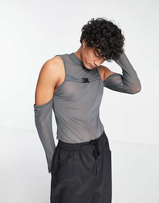 ASOS DESIGN muscle fit t-shirt with chest cut outs in black