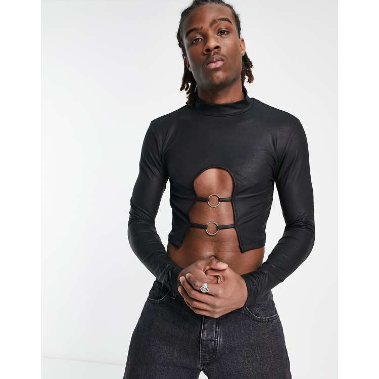 ASOS DESIGN turtleneck muscle crop wrap around tank top in black