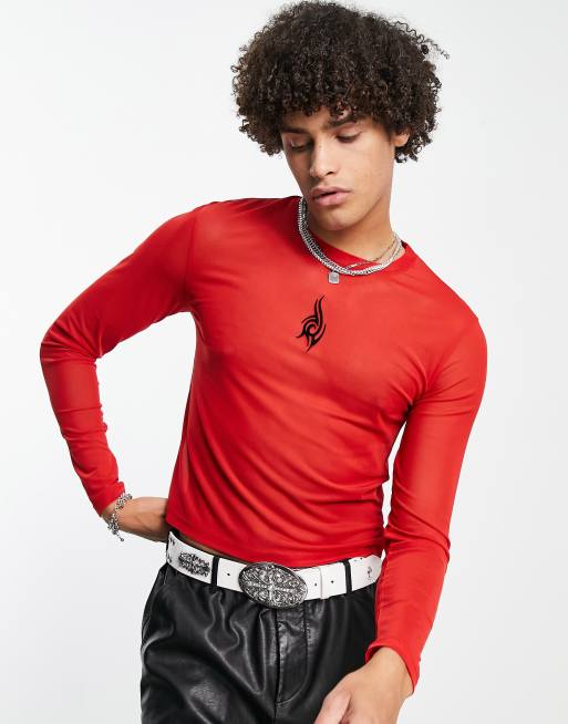 ASOS DESIGN muscle crop long sleeve T-shirt in red with black