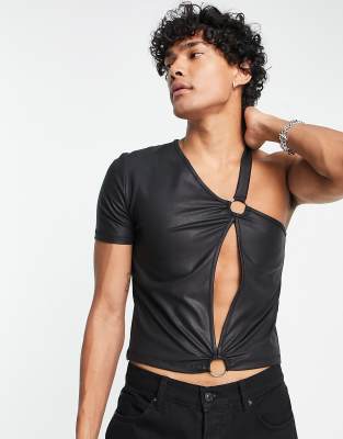 ASOS DESIGN muscle fit T-shirt with star cut out in black