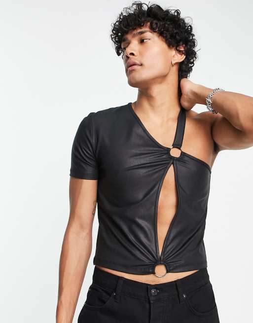 Leather sleeve t clearance shirt