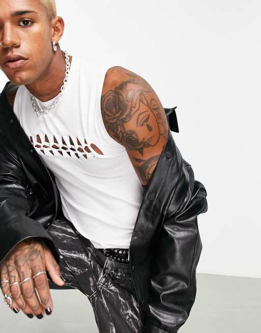 ASOS DESIGN muscle crop vest with chest cut out in white, 4 of 4