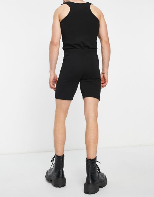 ASOS DESIGN muscle bodysuit in black faux leather with cut outs