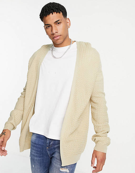 ASOS DESIGN muscle fit basket stitch cardigan in oatmeal
