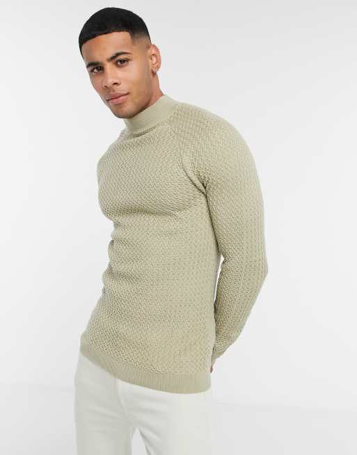 ASOS DESIGN muscle fit ribbed turtle neck jumper in white