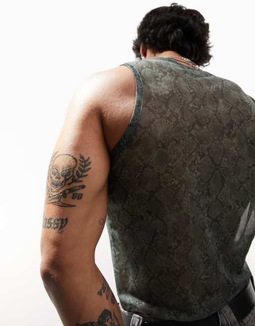 ASOS DESIGN - Muscle fit body van mesh bedekt met slangenprint, 2 van 4