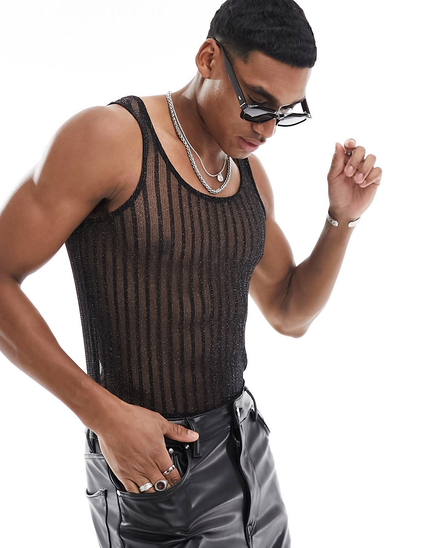 muscle fit bodysuit in glitter mesh in black