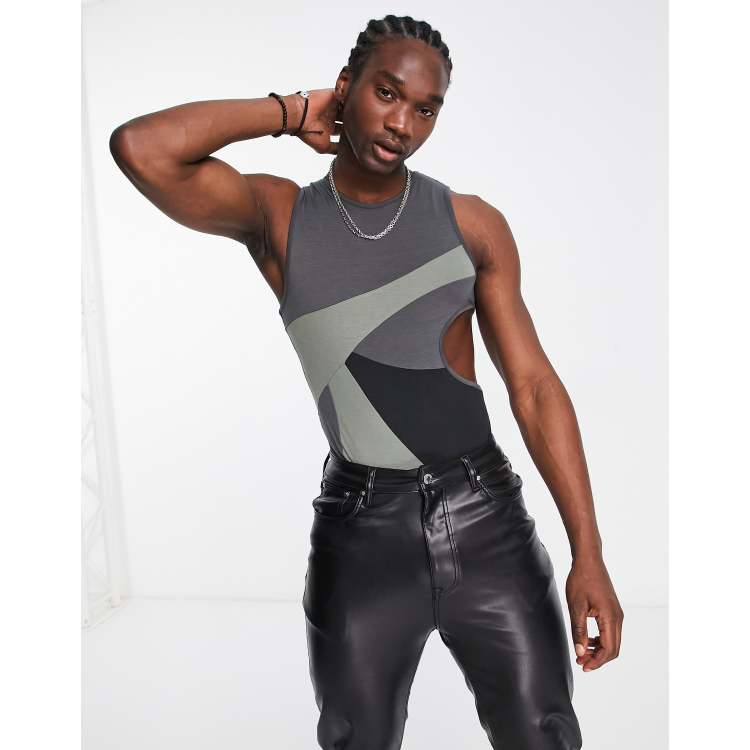 ASOS DESIGN muscle fit bodysuit with gray & black color