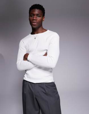 ASOS DESIGN MUSCLE FIT BOXY LONG SLEEVE RIB KNIT T-SHIRT 