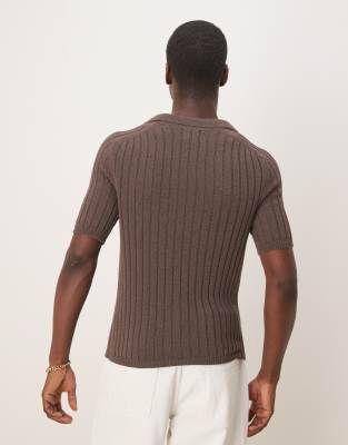 ASOS DESIGN MUSCLE FIT BOXY KNITTED RIB POLO