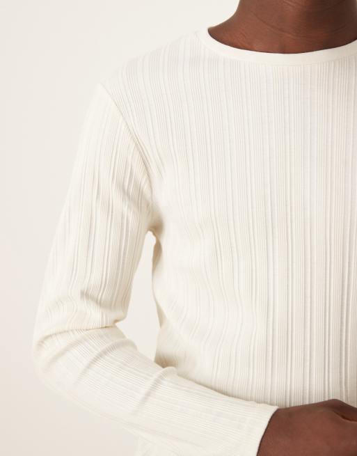 ASOS DESIGN muscle fit boxy textured long sleeve T-shirt in cream rib, 5 of 5
