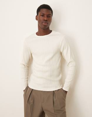 Asos Design Muscle Fit Boxy Textured T-shirt In Neutral