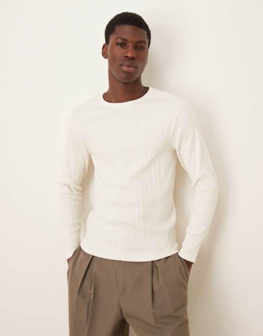ASOS DESIGN muscle fit boxy textured t-shirt in cream rib