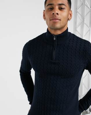 muscle fit half zip jumper