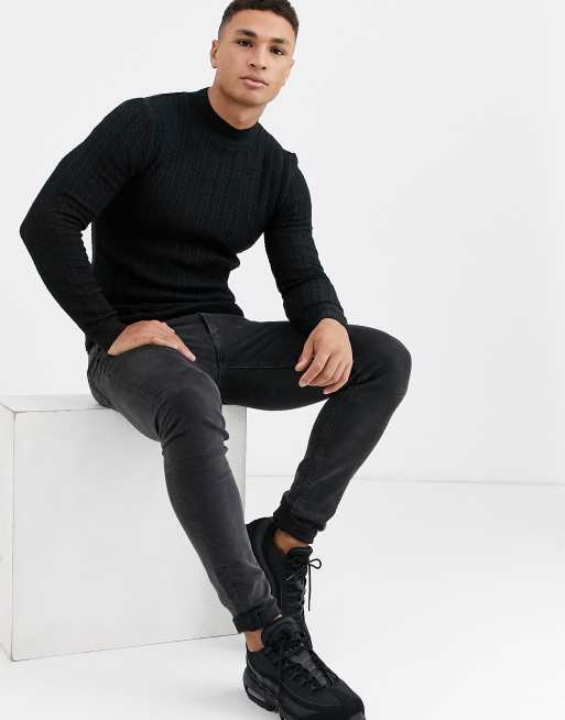 ASOS DESIGN muscle fit turtleneck sweater in black