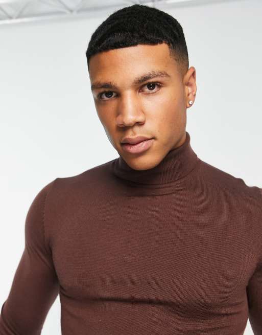 ASOS DESIGN - Muscle fit coltrui van premium merinowol in bruin, 3 van 4
