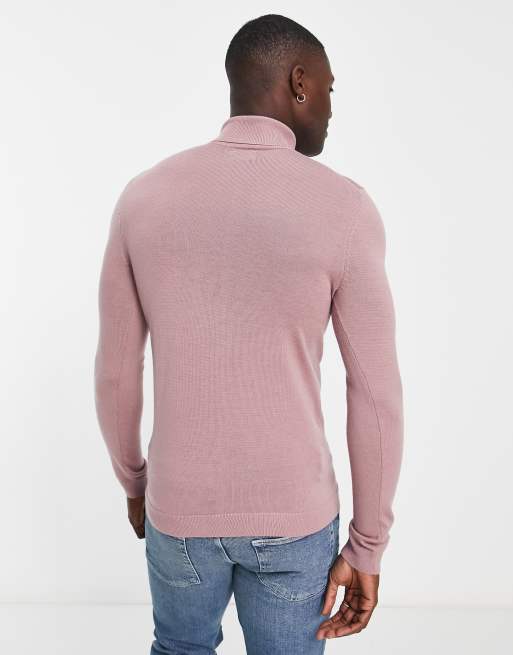 ASOS DESIGN Muscle fit coltrui van premium merinowol in oudroze ASOS