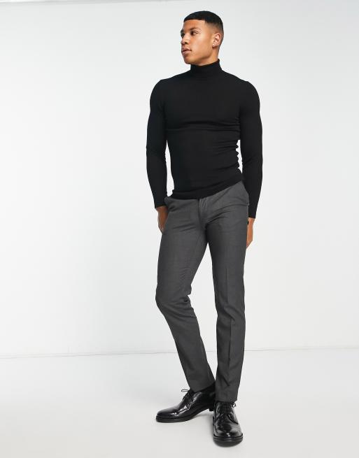 ASOS DESIGN - Muscle fit coltrui van premium merinowol in zwart, 4 van 4
