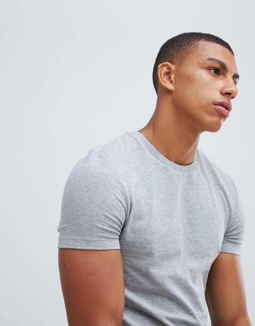 ASOS DESIGN muscle fit crew neck t-shirt in gray marl