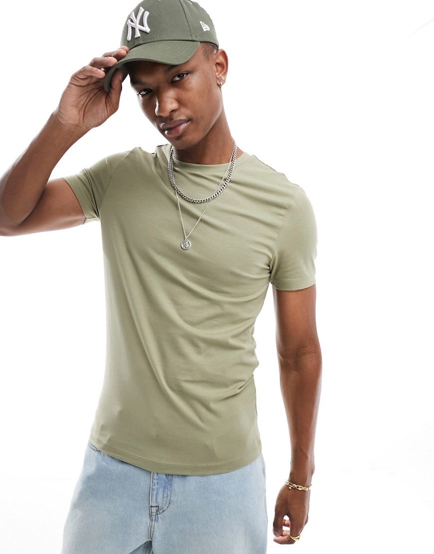 ASOS DESIGN muscle fit crew neck t-shirt in green-Brown