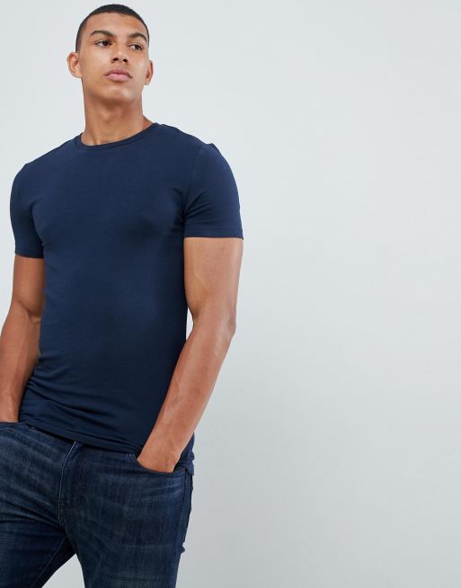 ASOS DESIGN muscle fit crew neck t-shirt in navy | ASOS