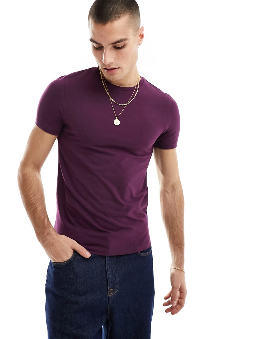 ASOS DESIGN muscle fit crew neck t-shirt in purple-Red