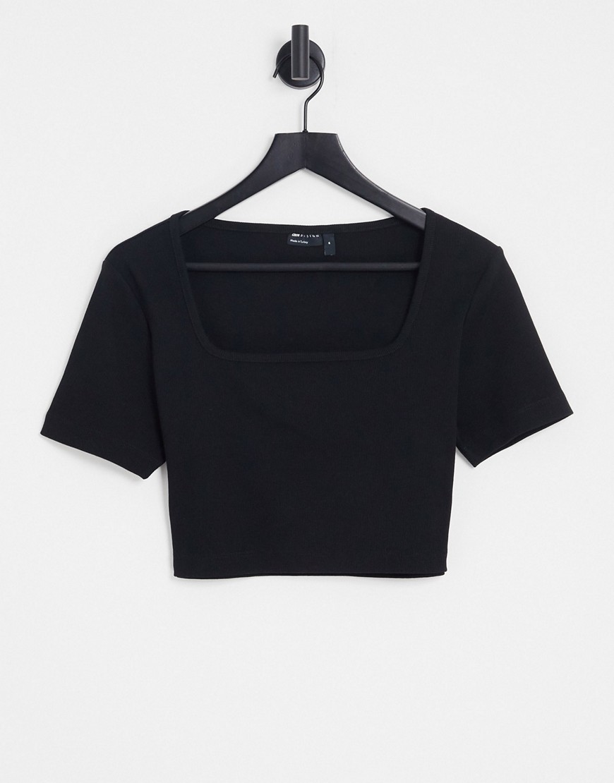 ASOS DESIGN muscle fit crop top in rib and square neck in black
