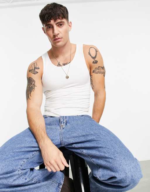 ASOS DESIGN - Muscle fit cropped hemd in wit