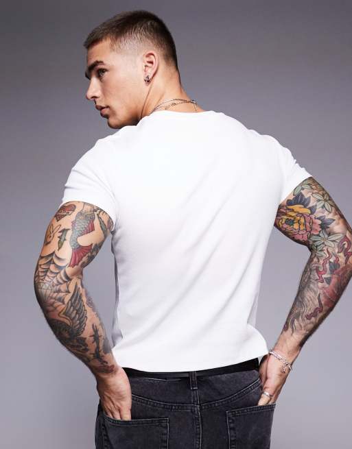 ASOS DESIGN - Muscle fit cropped T-shirt in wit, 4 van 4