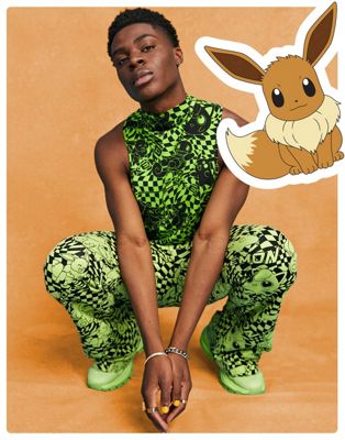 ASOS DESIGN muscle fit cropped vest with Pokemon all over prints