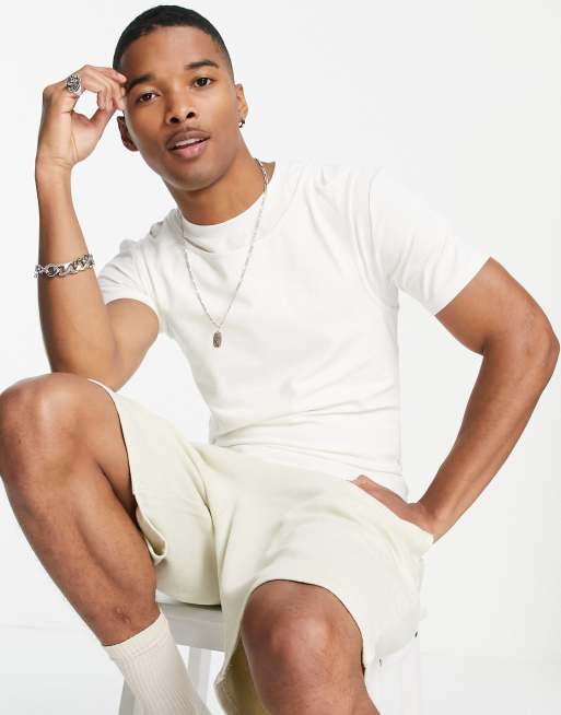 ASOS DESIGN muscle fit double layer t-shirt in off white