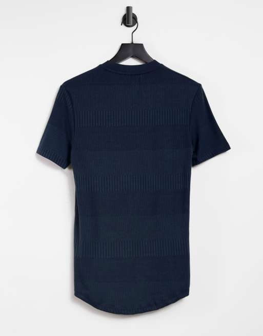 ASOS DESIGN muscle fit fancy rib T-shirt in navy, 2 of 4