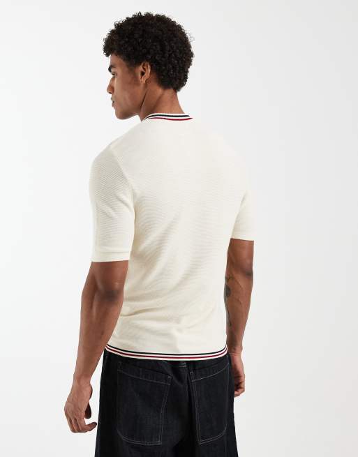 ASOS DESIGN - Muscle fit gebreide henley met gekleurd randje in ecru, 3 van 5