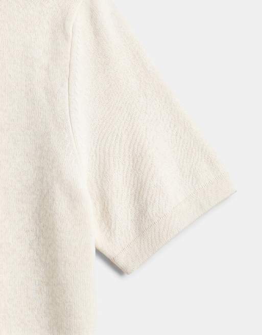 ASOS DESIGN - Muscle fit gebreide henley top met korte mouwen in ecru, 9 van 10