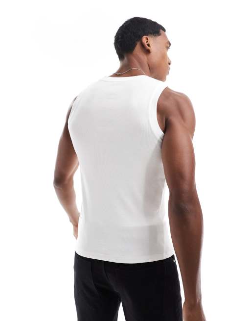 ASOS DESIGN - Muscle fit geribbeld hemdje met abstracte cherubijnprint op de borst, 4 van 4