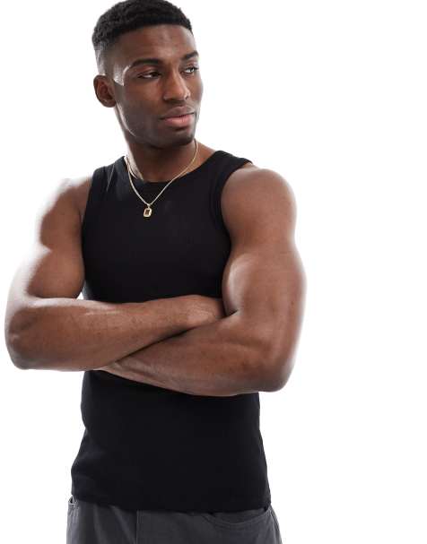 ASOS DESIGN - Muscle fit geribbeld hemdje met ronde hals in zwart - view 1